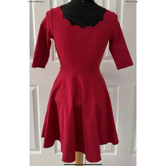 Lulus Red Fit Flare Mini Dress Womens Size Small Scalloped Neckline 3/4 Sleeve - Picture 2 of 10